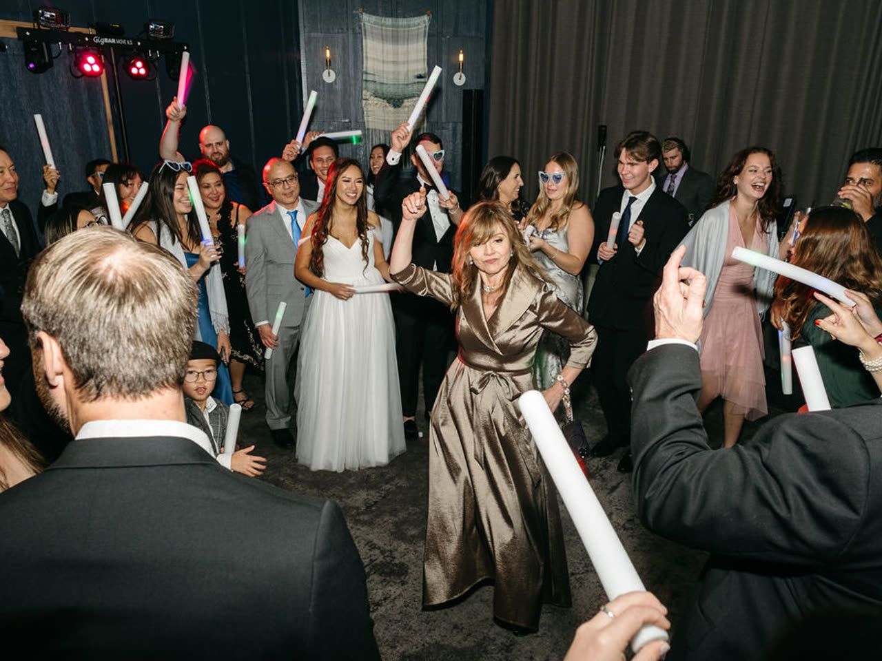 A full dance floor at a mountain reception